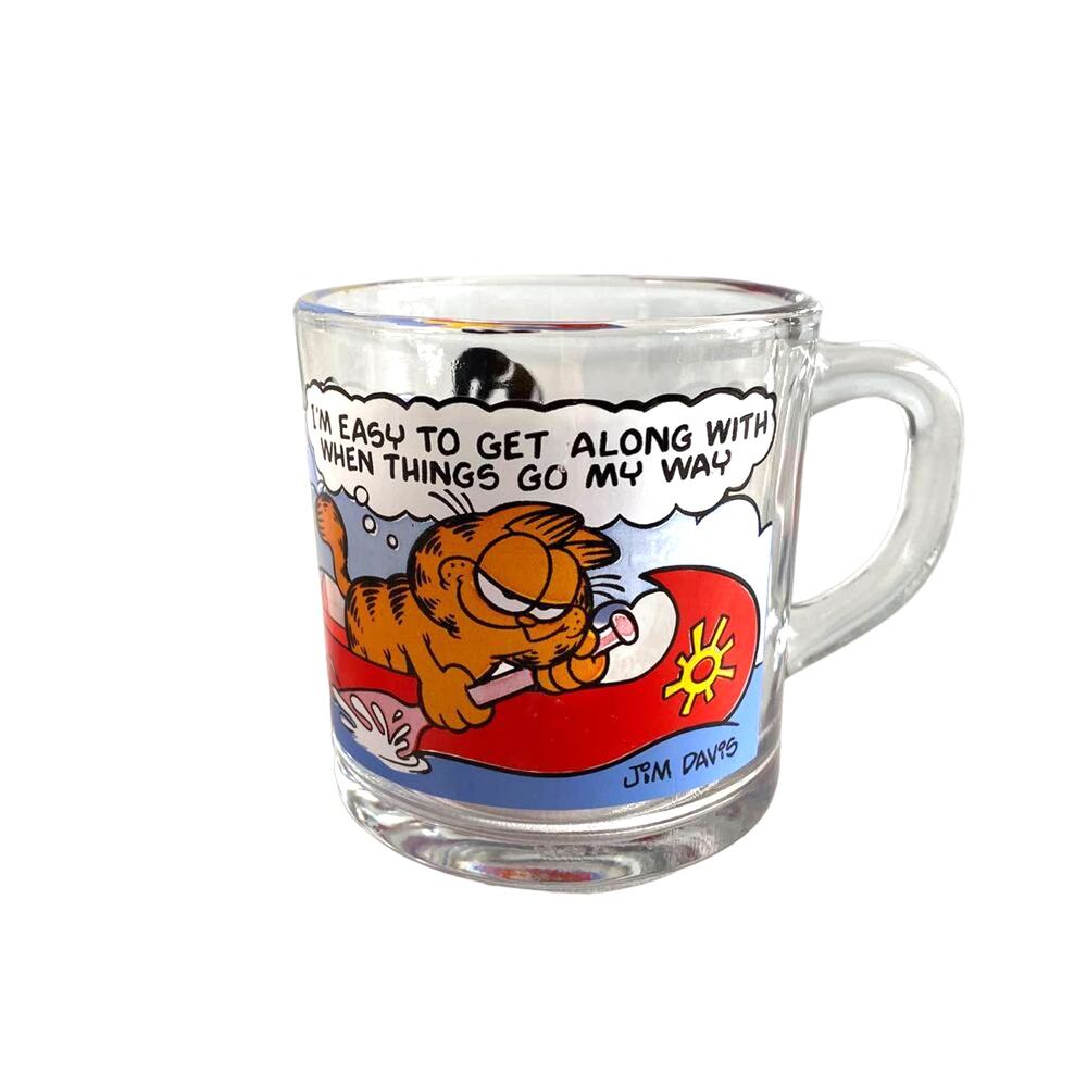 VINTAGE MCDONALD'S GARFIELD ODIE CANOEING GLASS MUG CUP 1978  JIM DAVIS